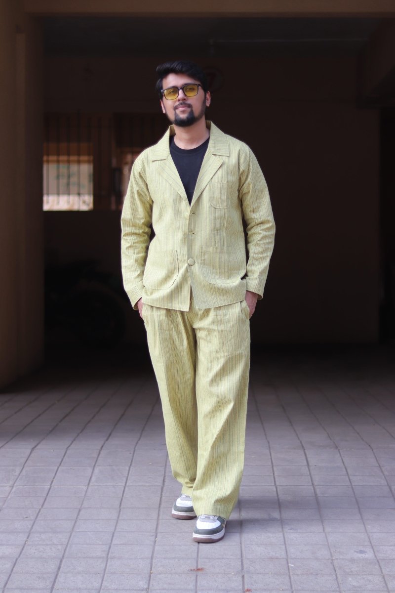 Yellow Stripe Cotton Blazer - Nirmal Online