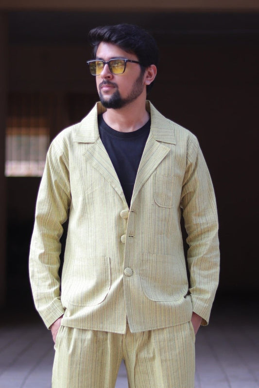 Yellow Stripe Cotton Blazer - Nirmal Online