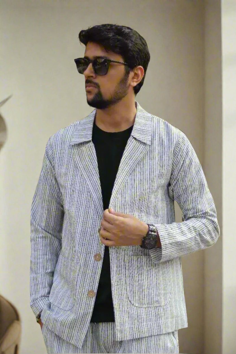 Black Stripe Cotton Blazer - Nirmal Online