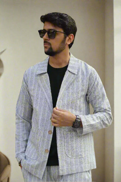 Black Stripe Cotton Blazer - Nirmal Online