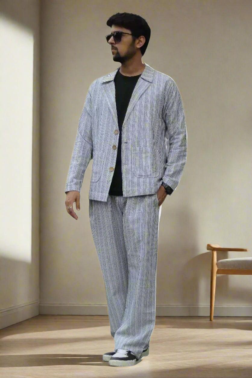 Black Stripe Cotton Blazer - Nirmal Online