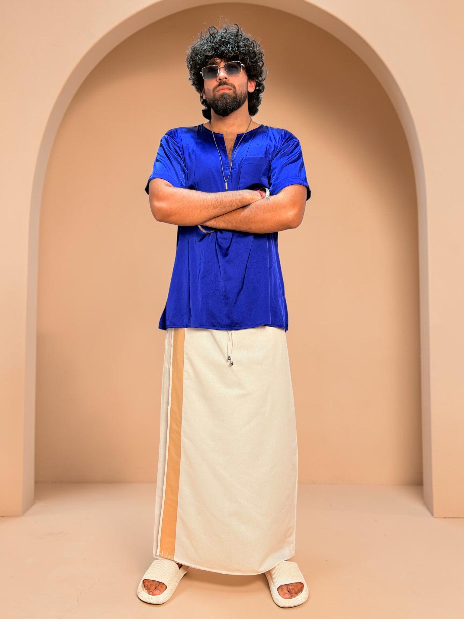 Men Royal Blue Colour Satin Silk Kurta