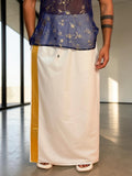 Men White Color With  Golden Zari Stripe Pajamalungi