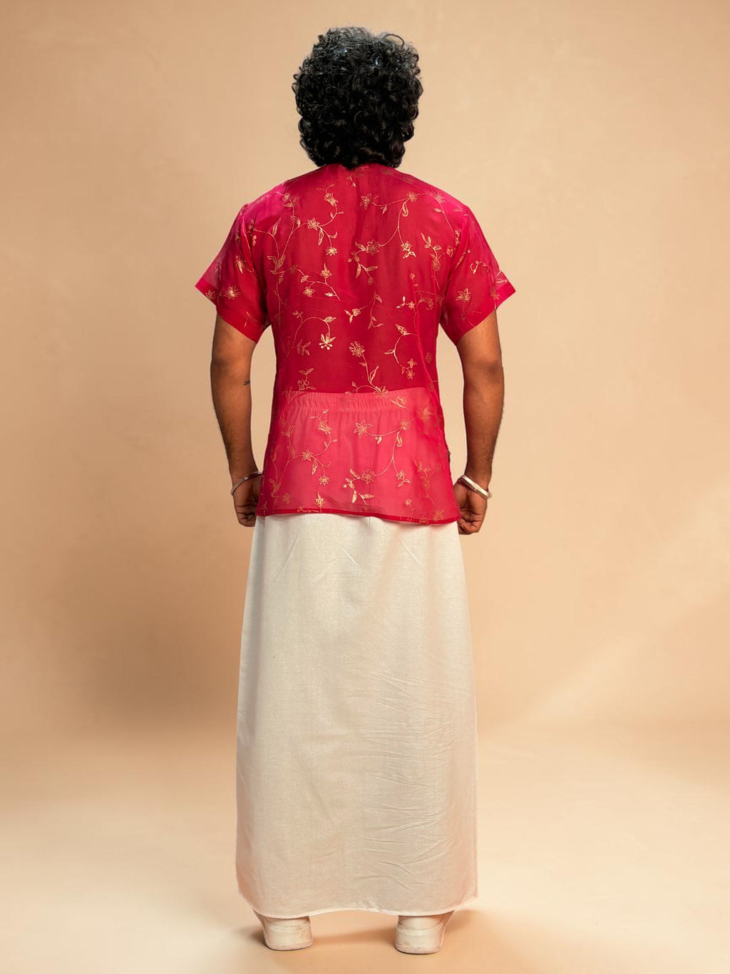 Men White Color With Copper Zari Stripe Pajamalungi