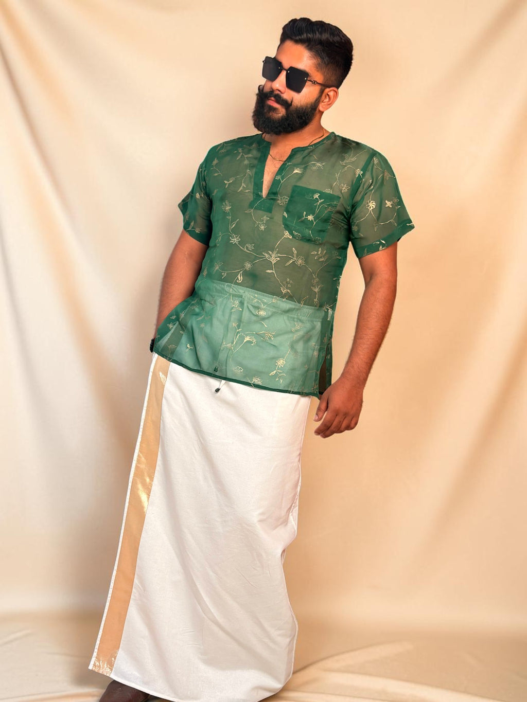 Men White Color With Light Golden Zari Stripe Pajamalungi