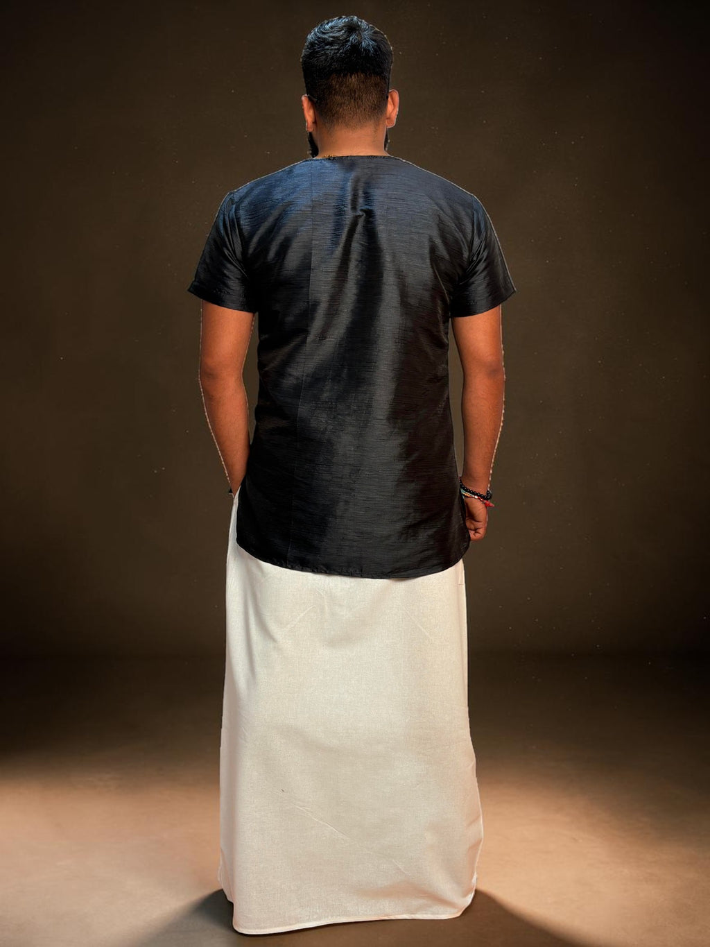 Men Black Colour Mulberry Silk Kurta.