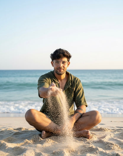 Olive Green Half Sleeve Beach Hoodie Co-ord Set for Men – Limited Edition