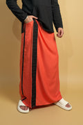 Men Coral Pink Color Pajamalungi With Black Stripe Panel
