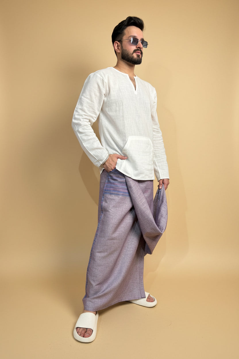 Men Voilet Color Pajamalungi With PinStripe Panel