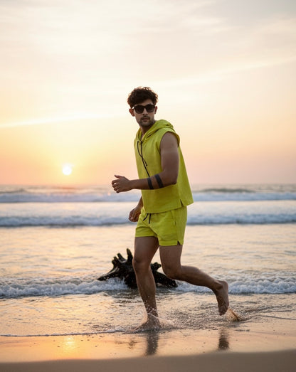 Cotton Sleeveless hooded Cord Beach Set for Men