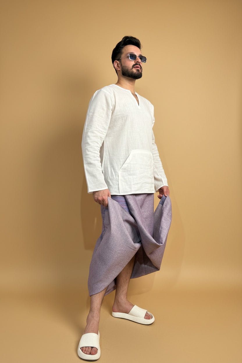 Men Voilet Color Pajamalungi With PinStripe Panel