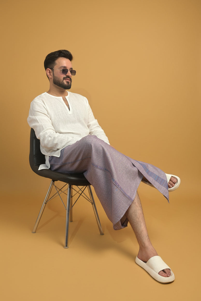 Men Voilet Color Pajamalungi With PinStripe Panel