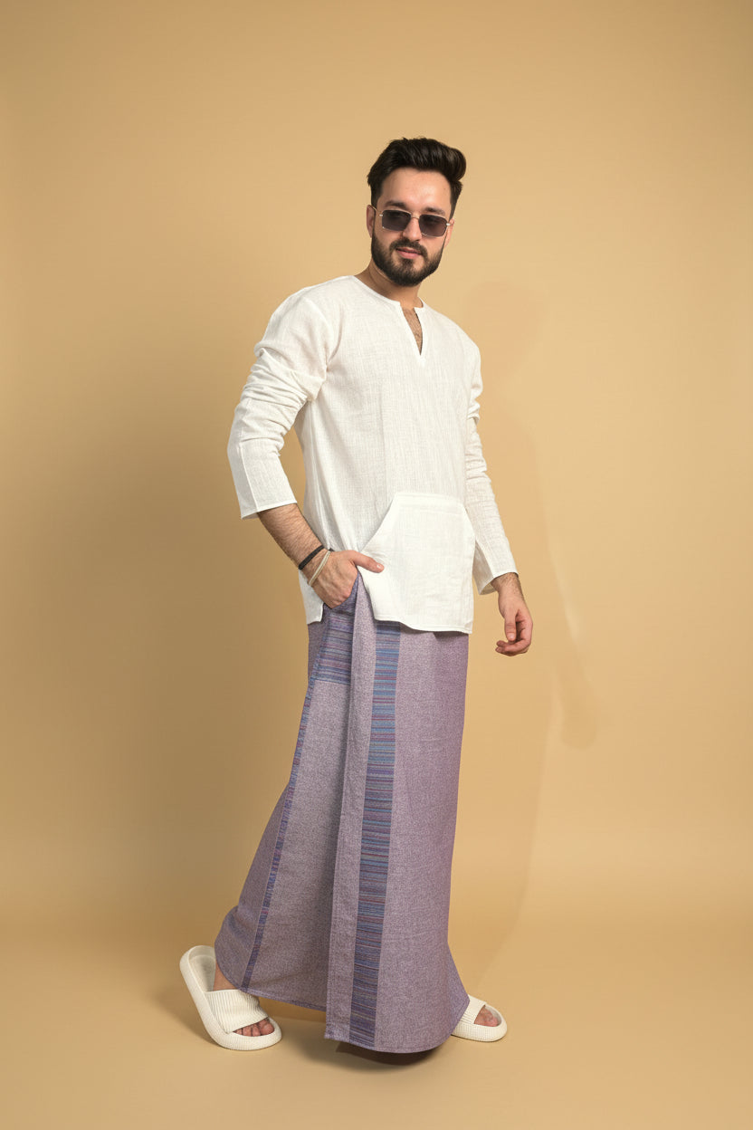 Men Voilet Color Pajamalungi With PinStripe Panel