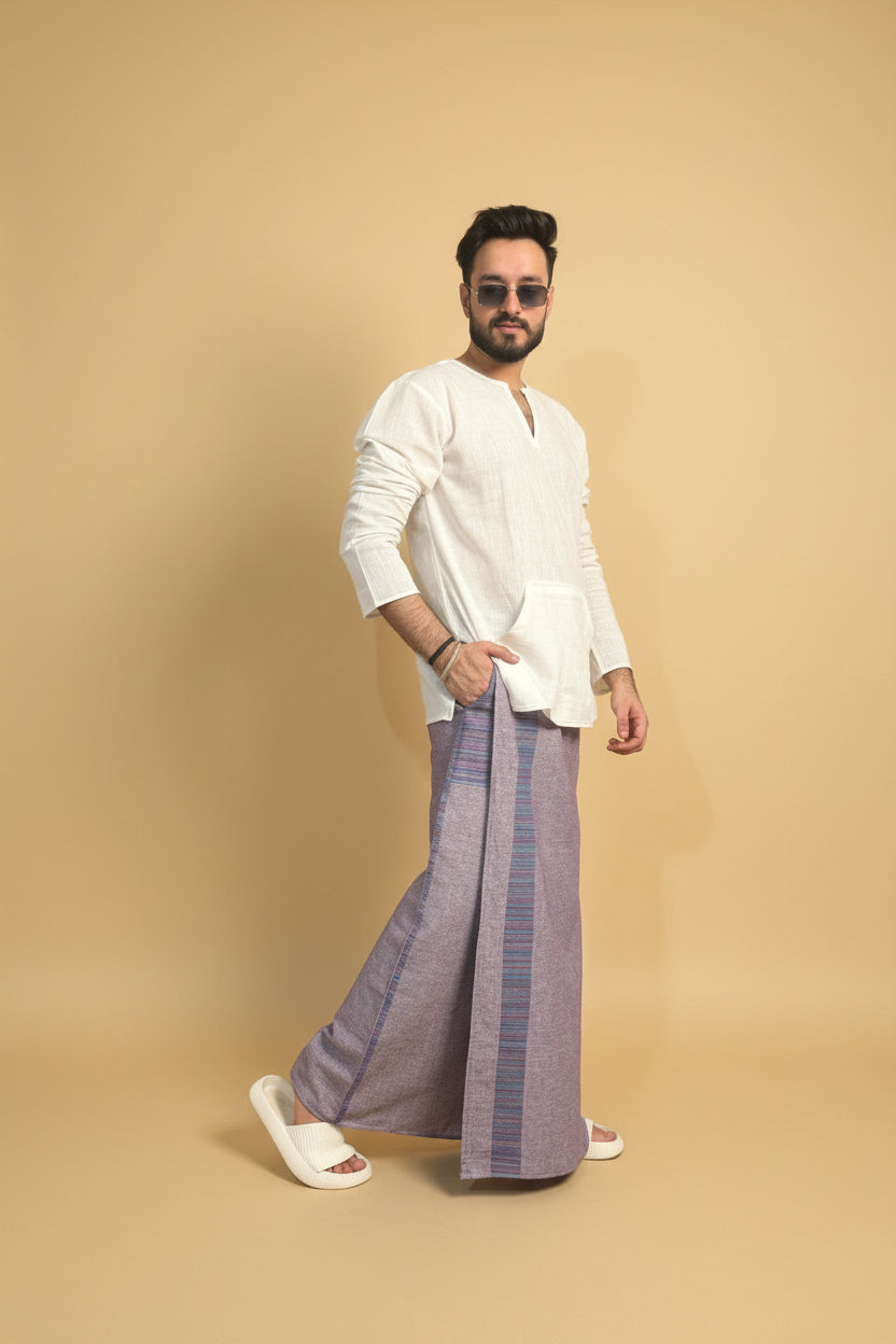 Men Voilet Color Pajamalungi With PinStripe Panel