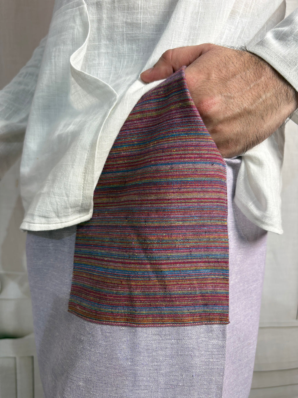 Men Mauve Color Pajamalungi With PinStripe Panel
