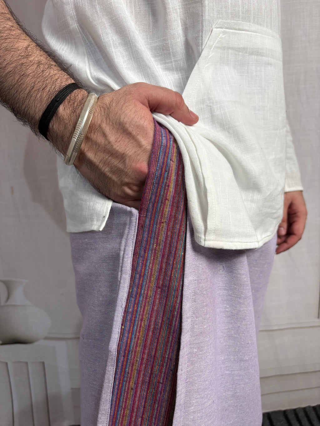 Men Mauve Color Pajamalungi With PinStripe Panel