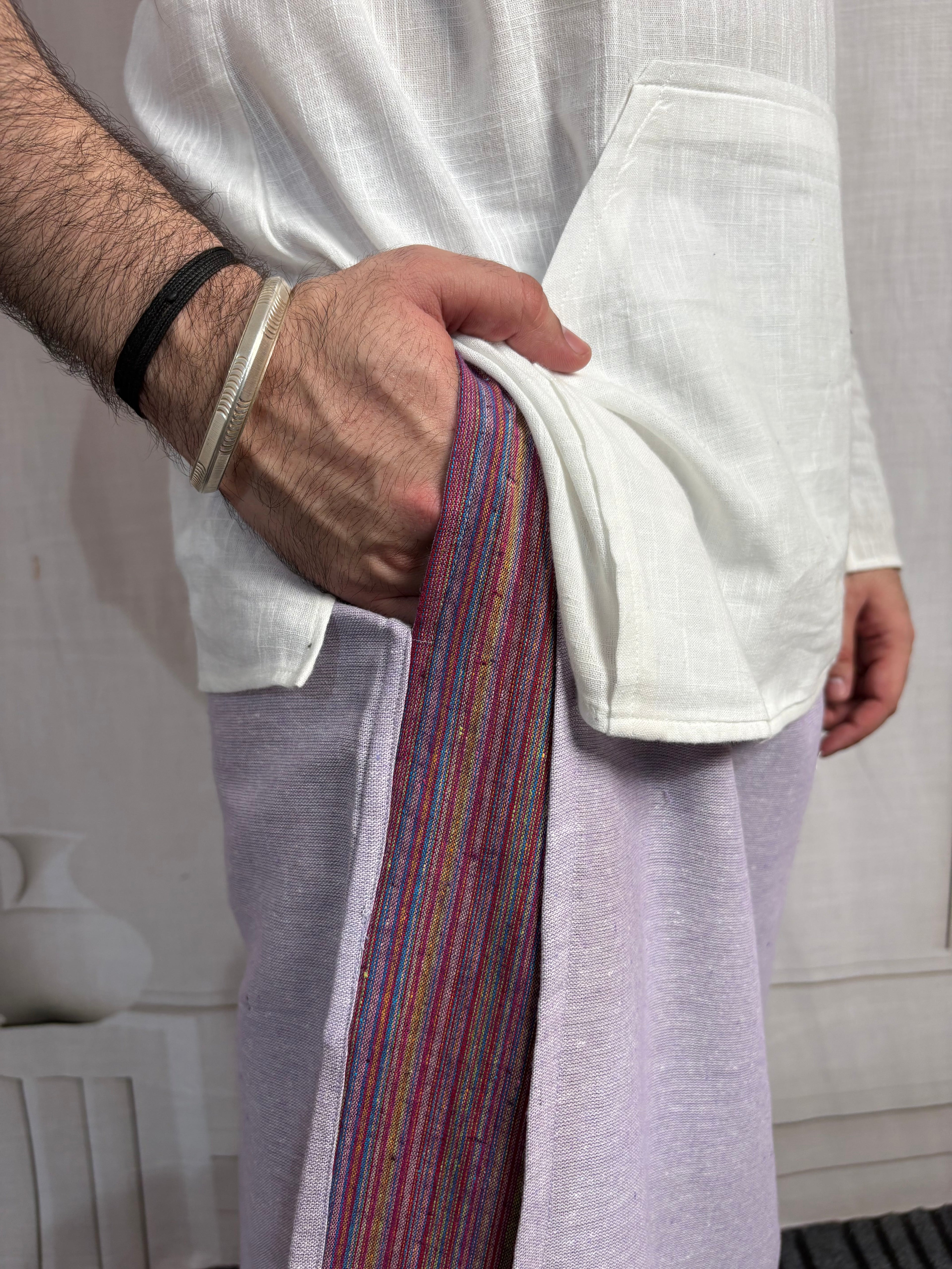 Men Mauve Color Pajamalungi With PinStripe Panel