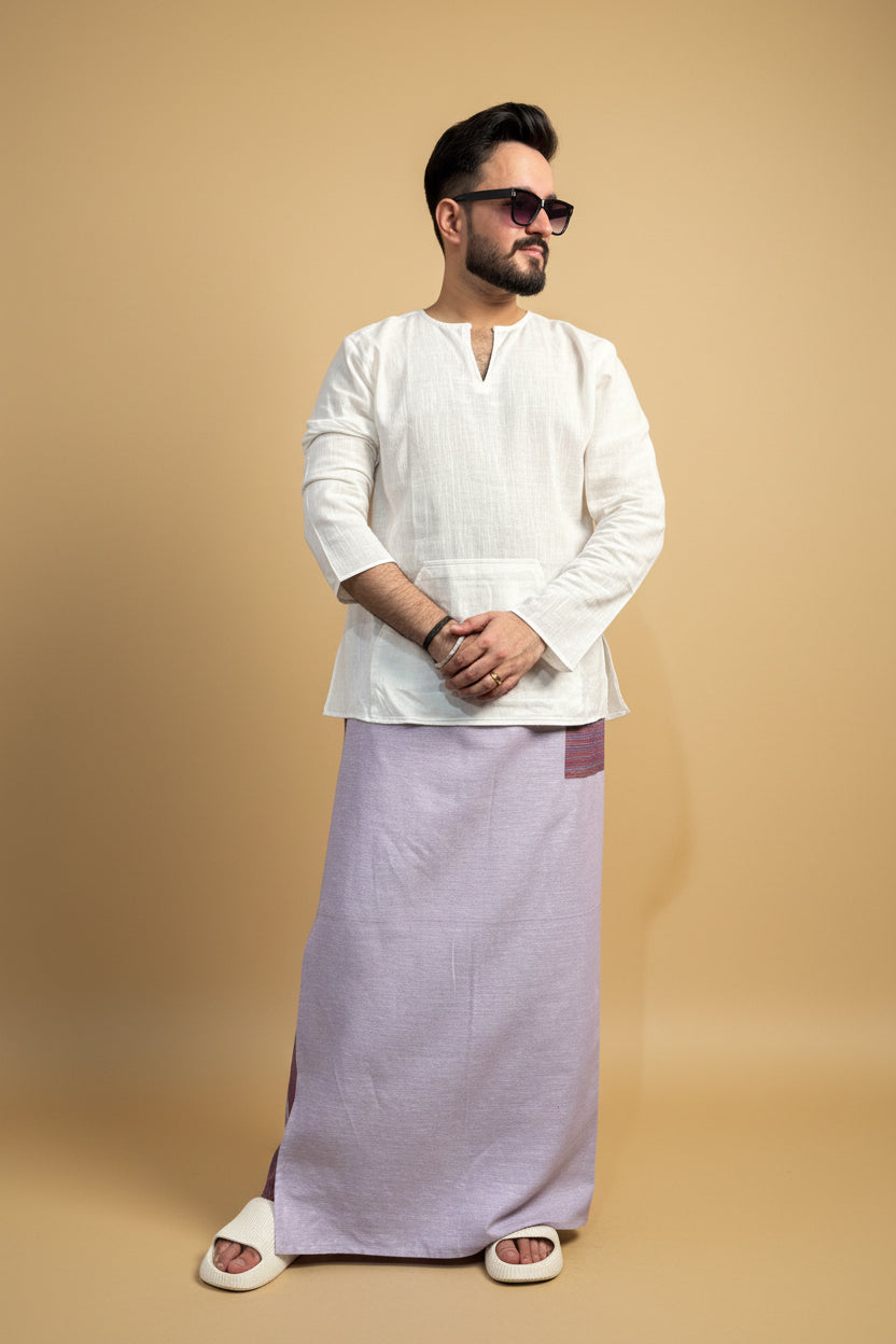 Men Mauve Color Pajamalungi With PinStripe Panel