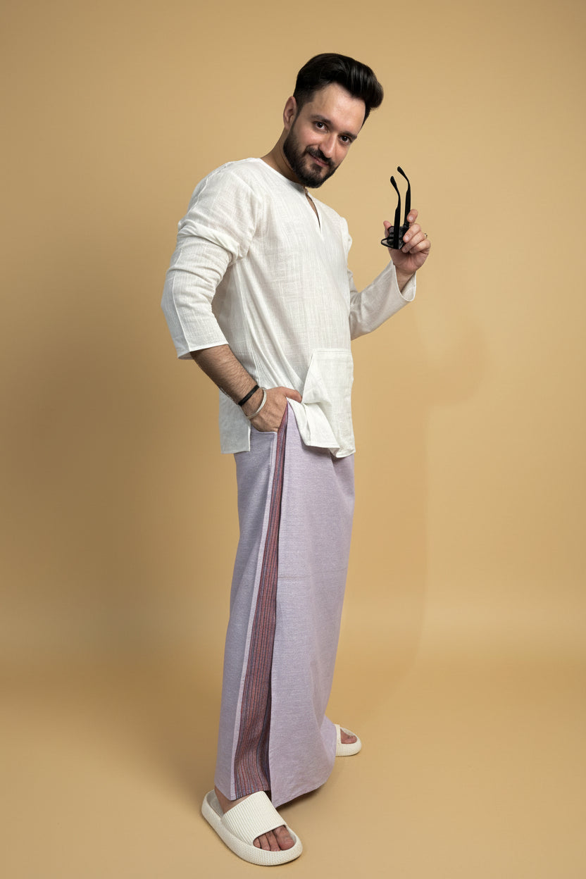 Men Mauve Color Pajamalungi With PinStripe Panel