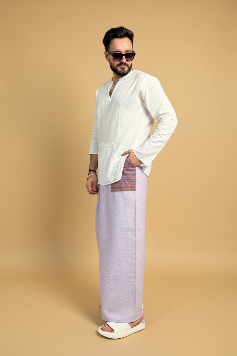 Men Mauve Color Pajamalungi With PinStripe Panel
