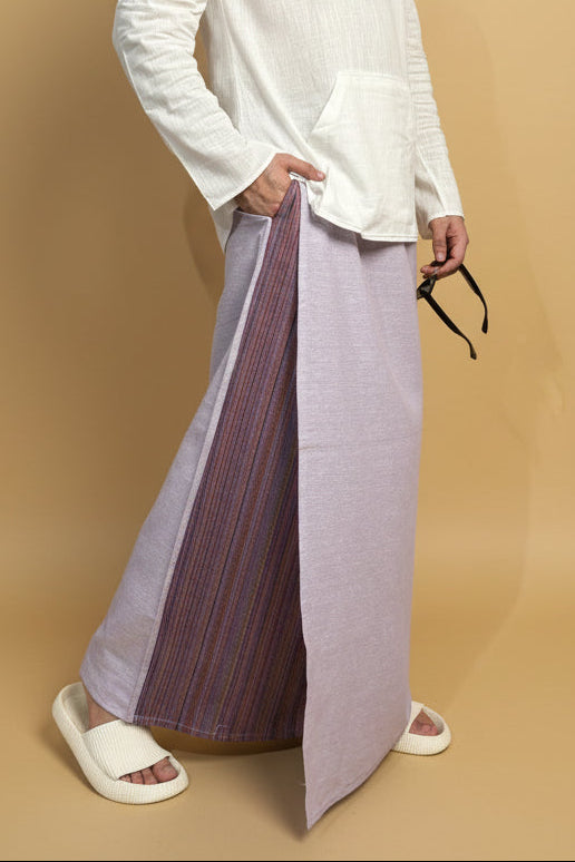 Men Mauve Color Pajamalungi With PinStripe Panel