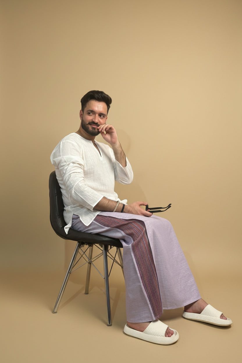 Men Mauve Color Pajamalungi With PinStripe Panel