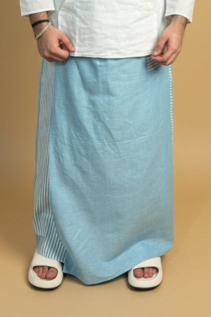 Men Blue Color Pajamalungi With Blue Stripe Panel