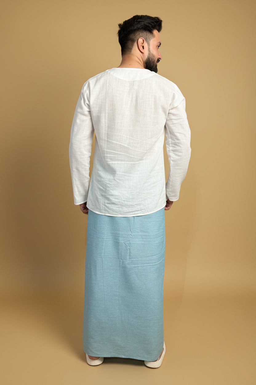 Men Blue Color Pajamalungi With Blue Stripe Panel