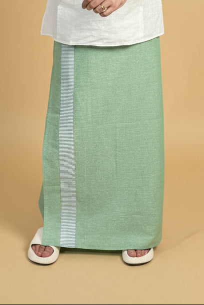 Men Green Color Pajamalungi With Green Stripe Panel