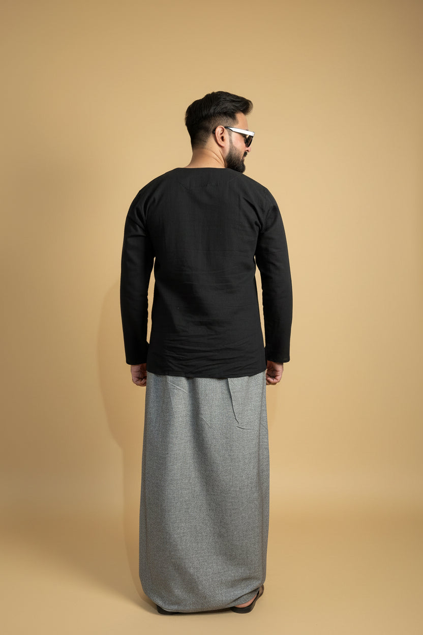 Men Grey Color  Pajamalungi With Stripe Panel