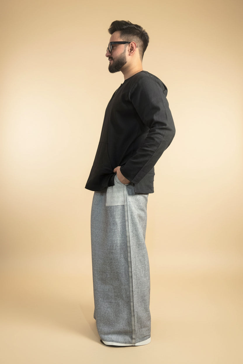 Men Grey Color  Pajamalungi With Stripe Panel
