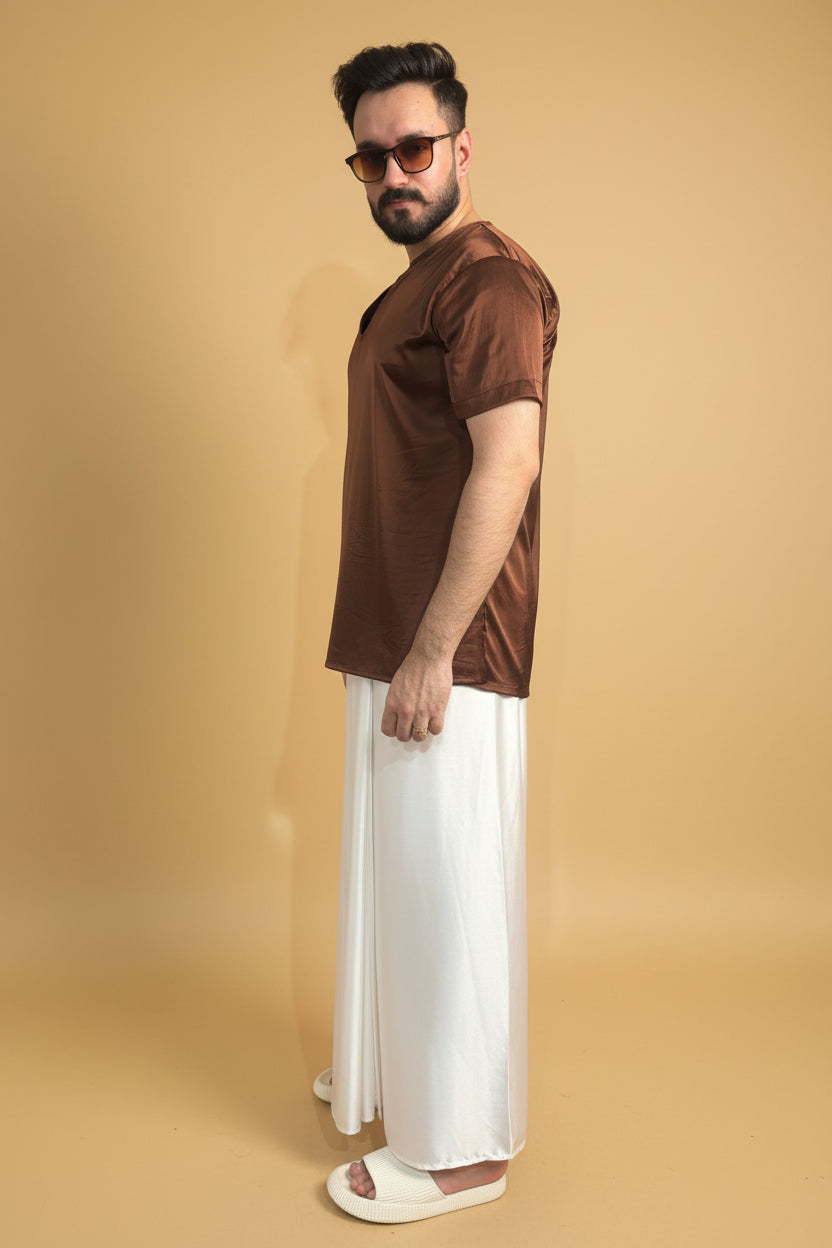 Men Brown Colour Satin Silk Kurta