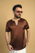 Men Brown Colour Satin Silk Kurta