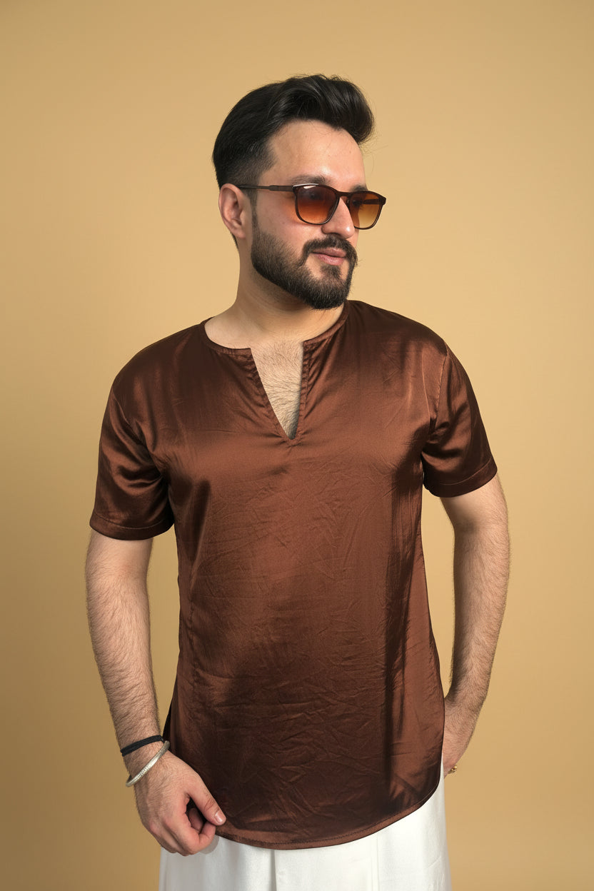 Men White Color Pleated Satin Silk Pajamalungi