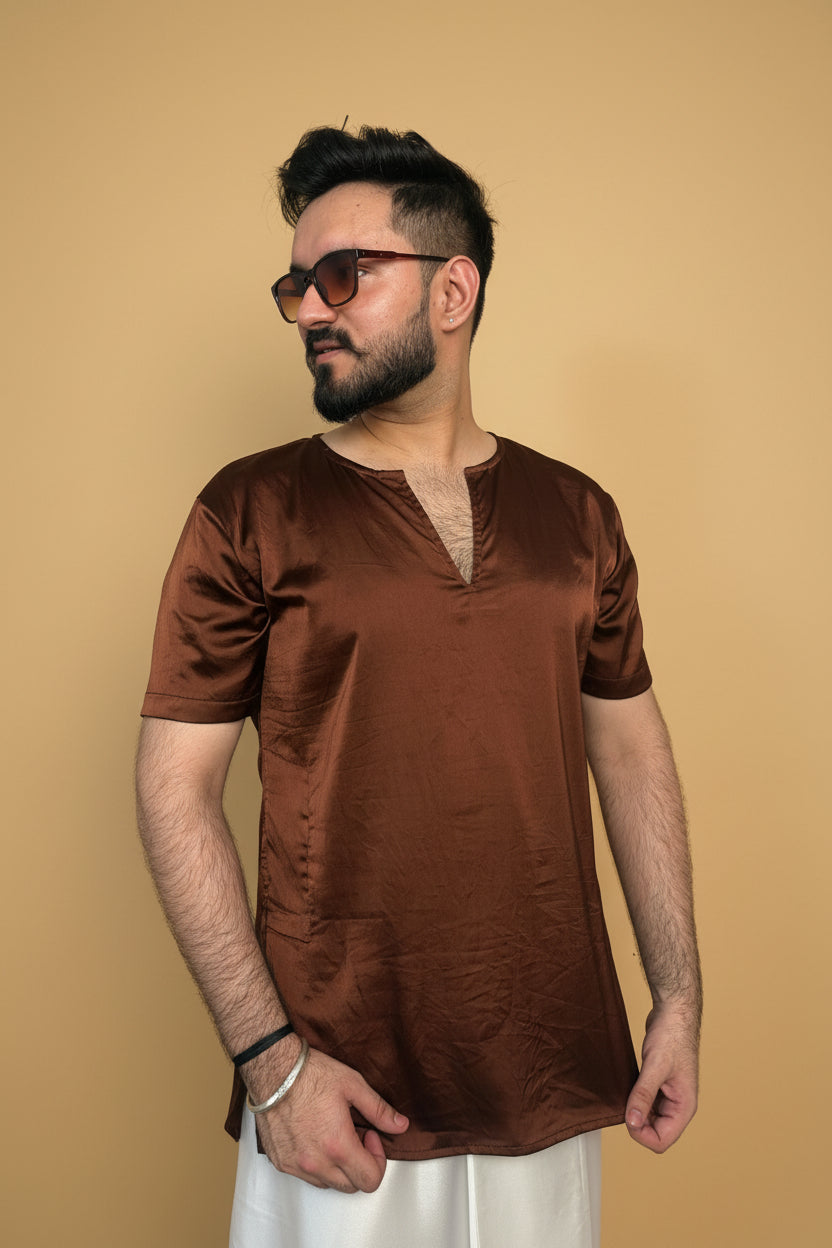 Men Brown Colour Satin Silk Kurta