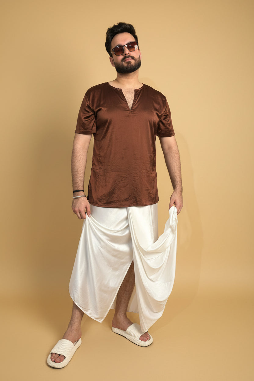 Men Brown Colour Satin Silk Kurta