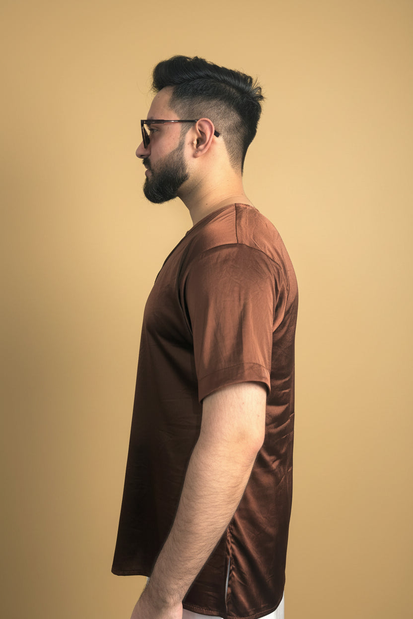 Men Brown Colour Satin Silk Kurta