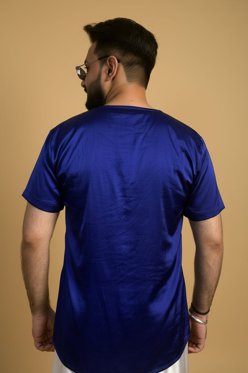 Men Royal Blue Colour Satin Silk Kurta