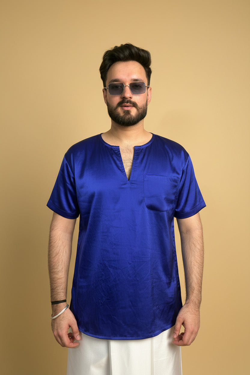Men Royal Blue Colour Satin Silk Kurta