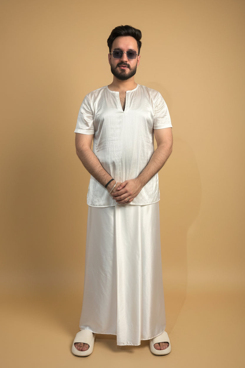 Men White Colour Satin Silk Kurta For Men