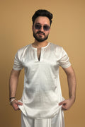 Men White Colour Satin Silk Kurta For Men