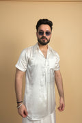 Men White Colour Satin Silk Collar Kurta