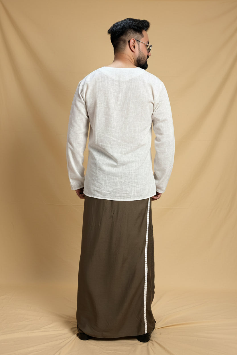 Men Mouse Colour Pajamalungi With White Stripe Panel