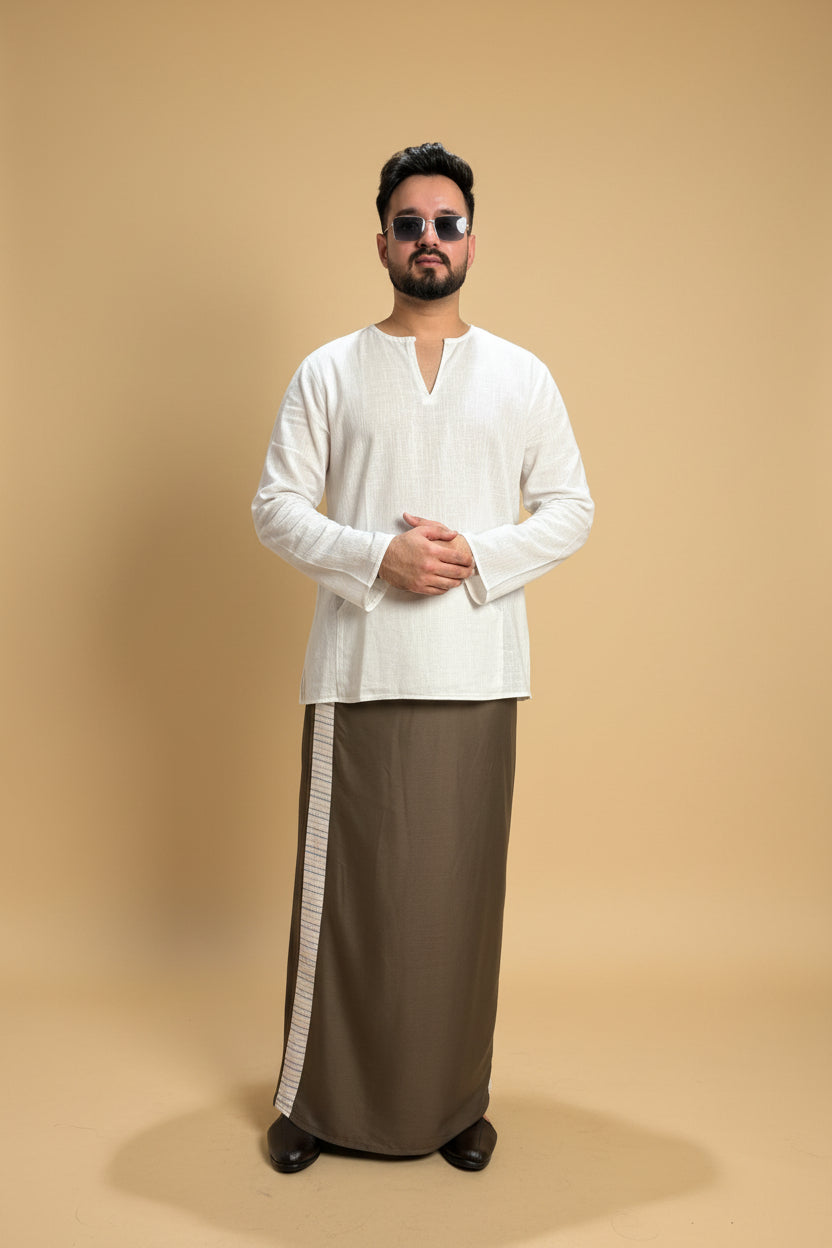Men Mouse Colour Pajamalungi With White Stripe Panel