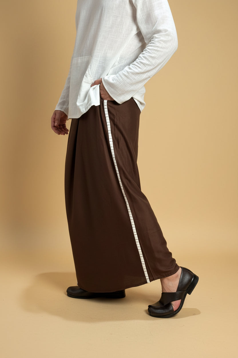 Men Dark brown Colour Pajamalungi With White Stripe Panel