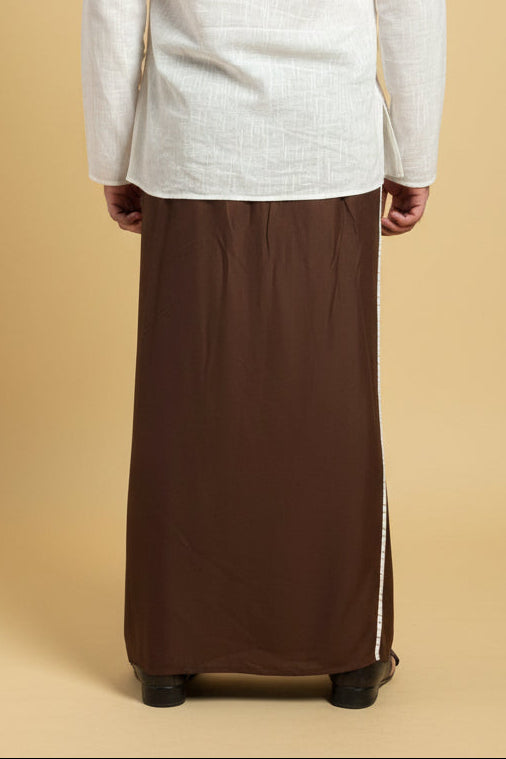 Men Dark brown Colour Pajamalungi With White Stripe Panel