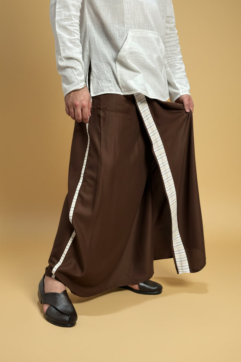 Men Dark brown Colour Pajamalungi With White Stripe Panel