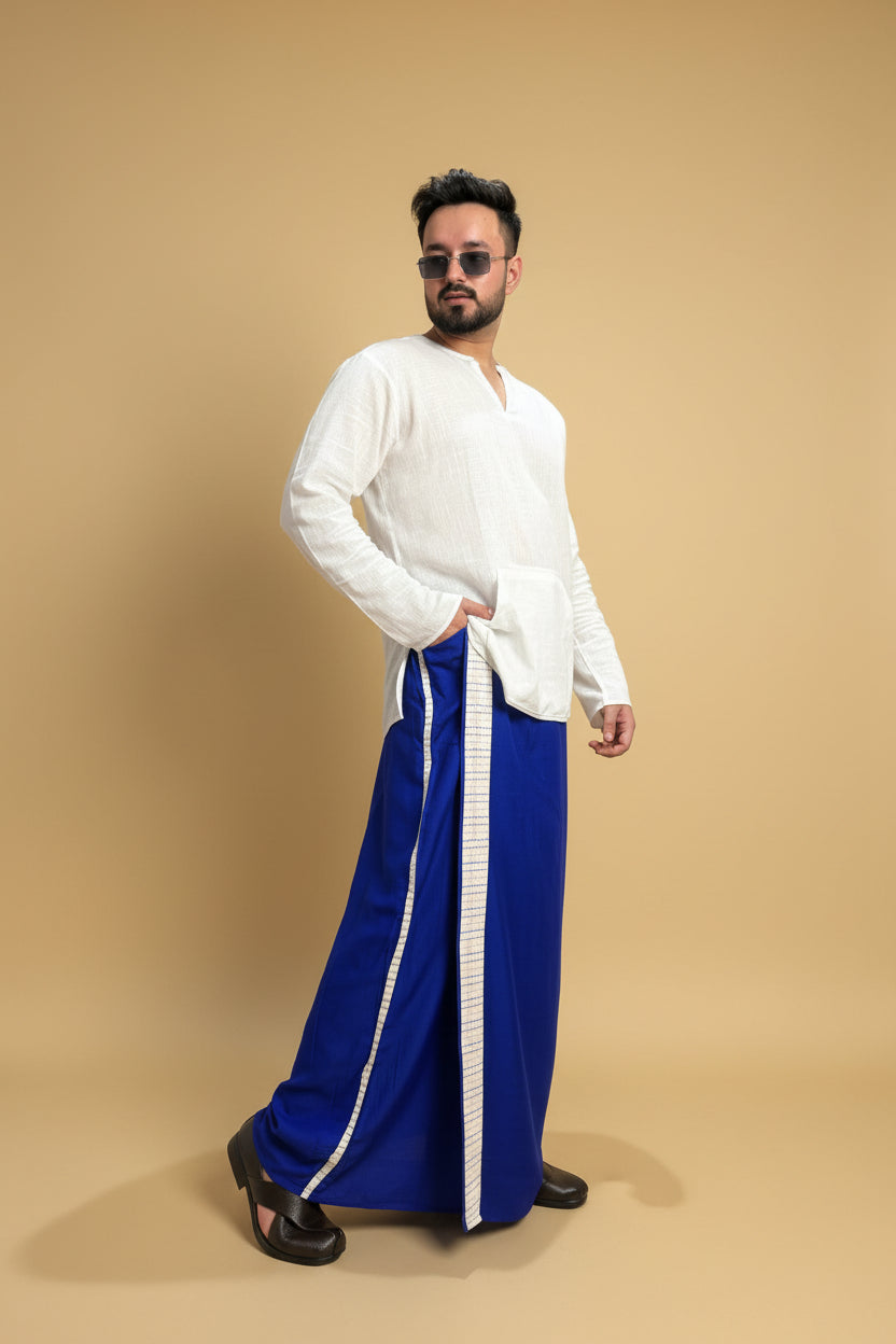 Men Royal blue Colour Pajamalungi With White Stripe Panel