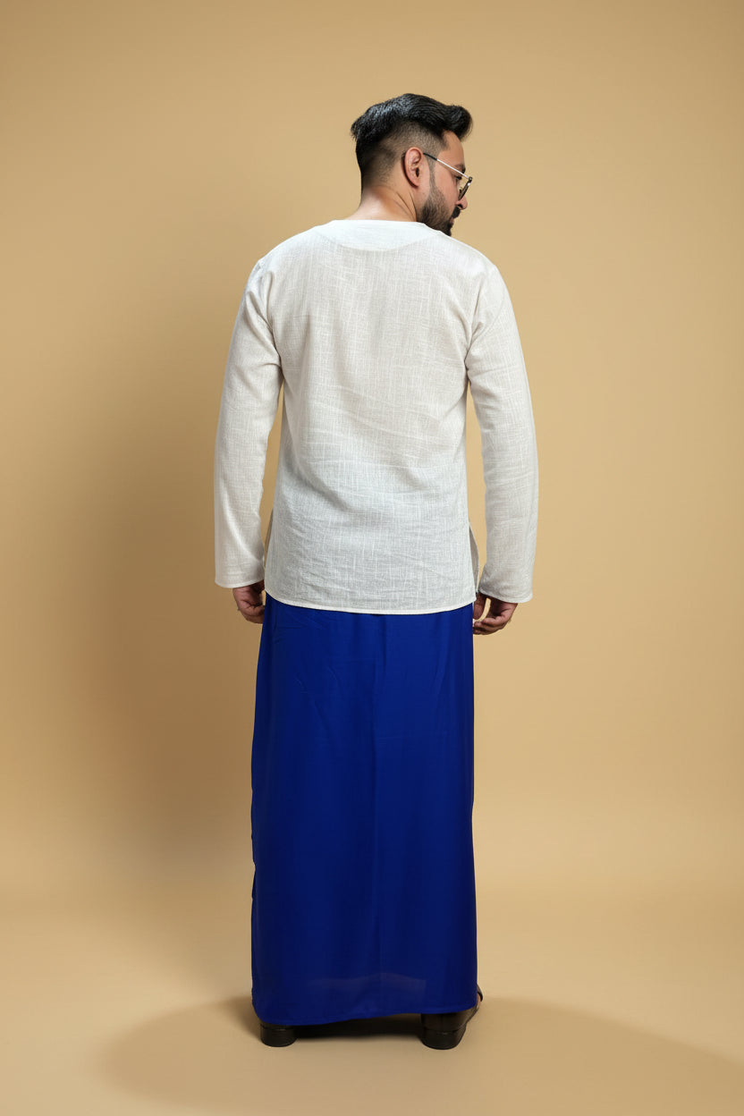 Men Royal blue Colour Pajamalungi With White Stripe Panel