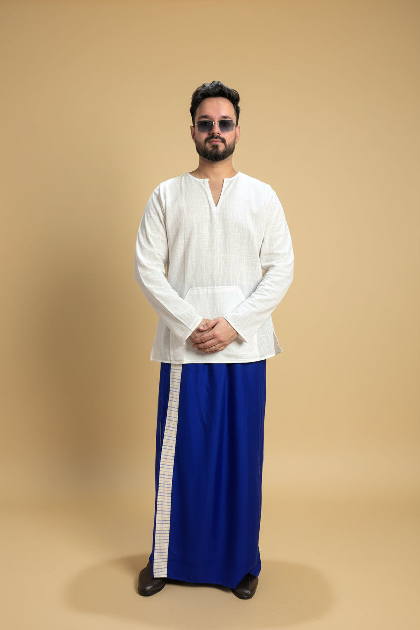 Men Royal blue Colour Pajamalungi With White Stripe Panel
